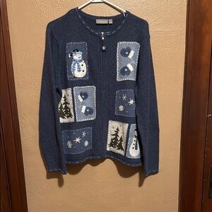 Women's Blue Snowman Sweater